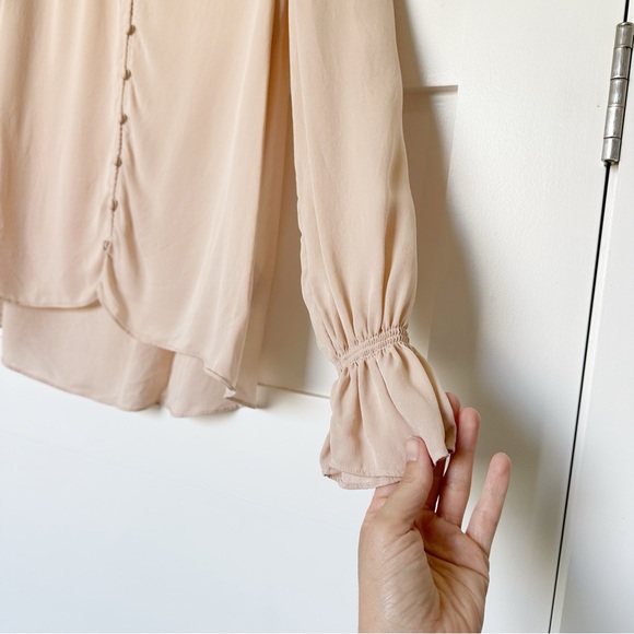 Joie Pink Silk Bolona V Neck Ruffle Sleeve Top - Picture 7 of 12